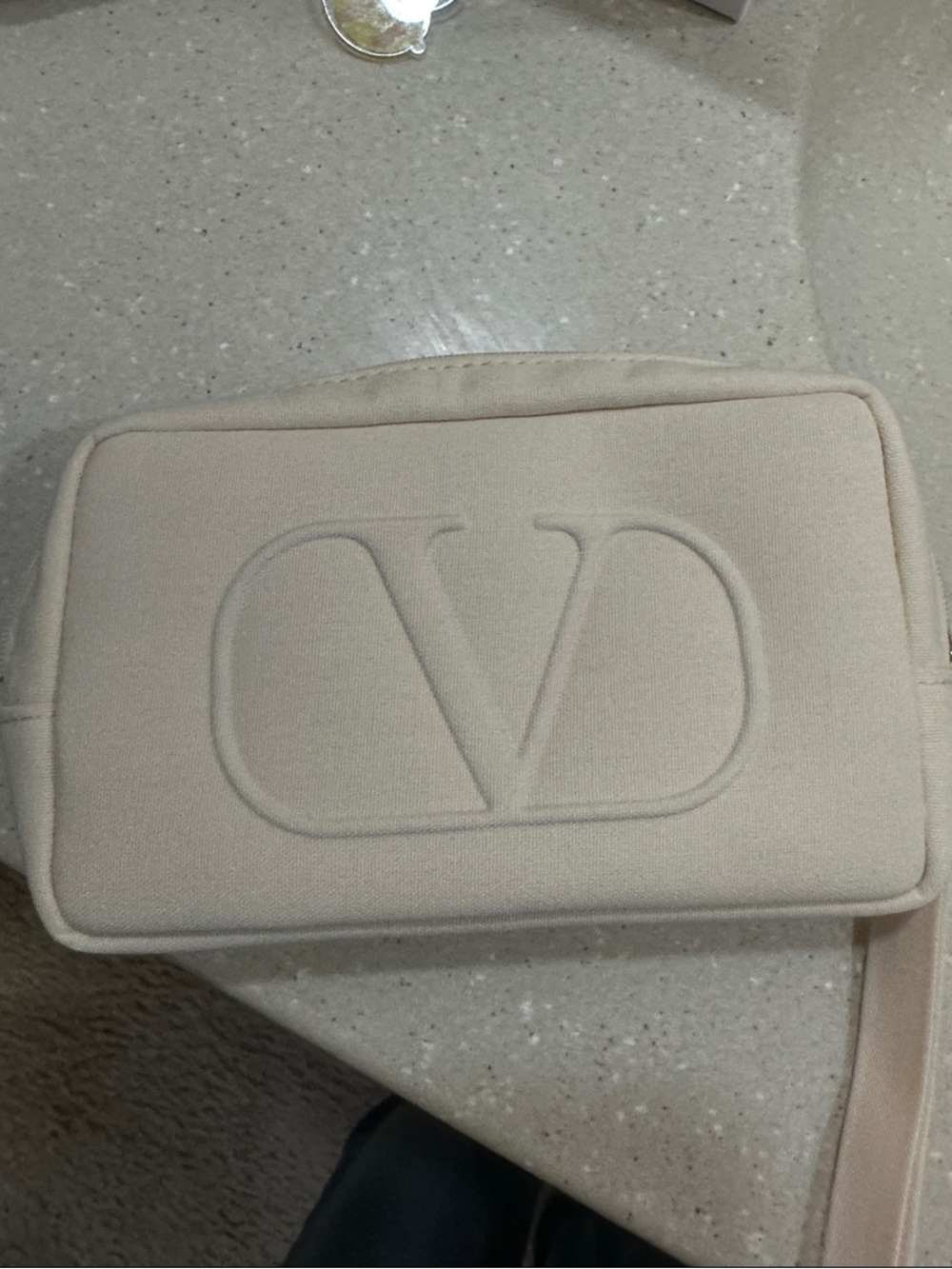 Valentino Beige Embossed V Wristlet Pouch